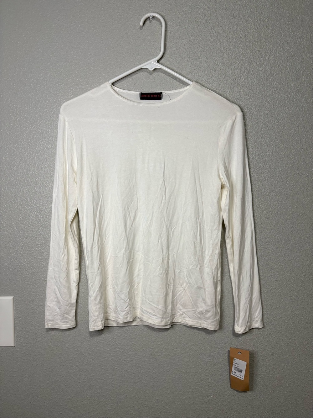Pastel Teen Cream Long Sleeve Top XS NWT Cotton Spandex Casual Basic